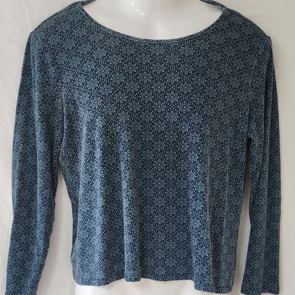 Time and Tru Long Sleeve  Scoop Neck Blue Floral Pattern Cotton tshirt W- SZ XL - Picture 1 of 6
